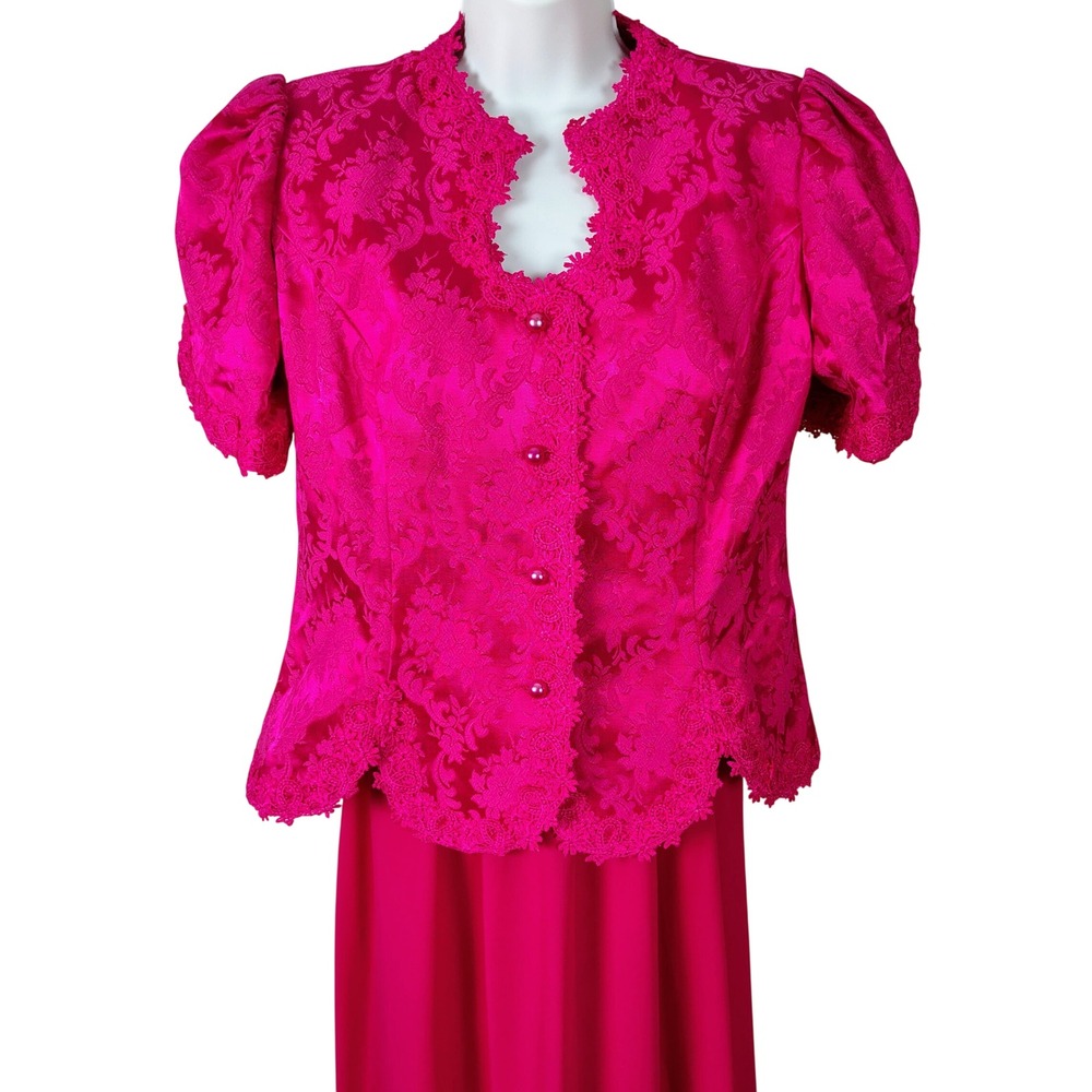 vintage Nah Nah Collection Pink Damask Jacquard Blazer & Skirt Set 14 Victorian